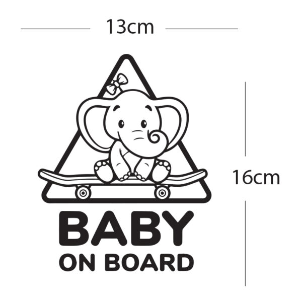 Alternative view of Σήμα Baby on Board με Αυτοκόλλητο Ελεφαντάκι Μαύρο